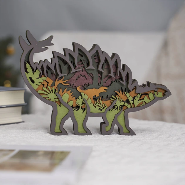 Stegosaurus Wooden Carving Light, Suitable For Bedroom, Bedside, Desk, Nice Night Light For Kids
