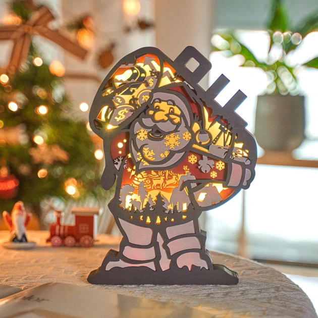 Christmas  Santa Claus 3D Wooden Carving Light, Music Box, Holiday Gift, APP and Remote Control