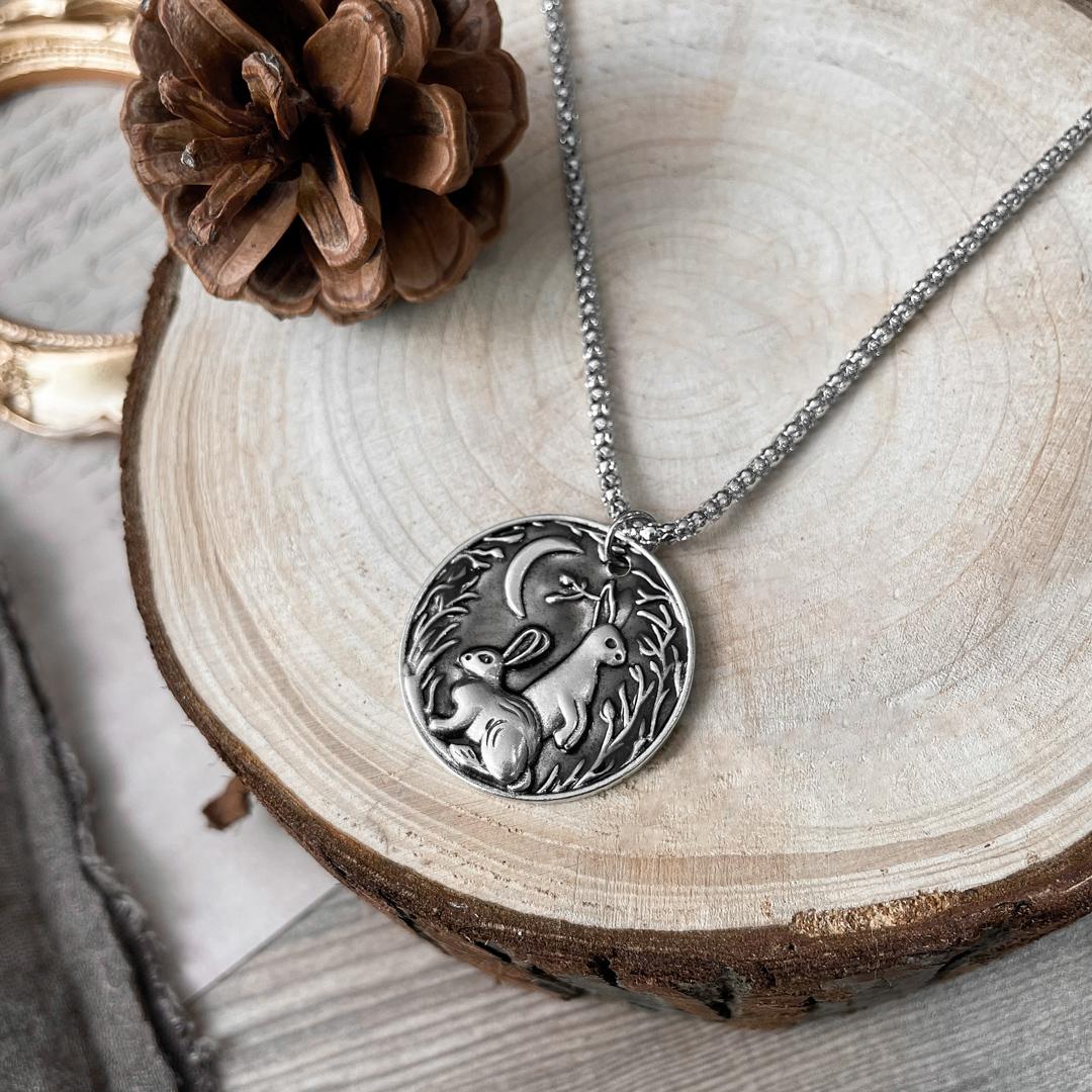 "Listen to the Moon" Rabbit Stamp Pendant Necklaces