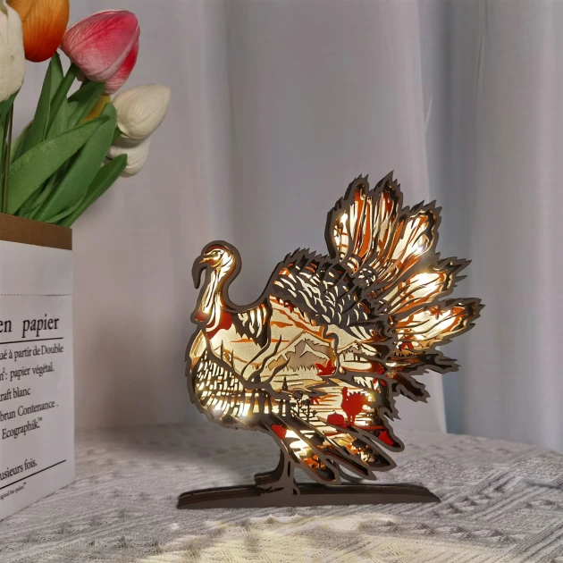 Turkey Carving Handcraft Gift,Turkey Decoration,LED Light,Home Decor