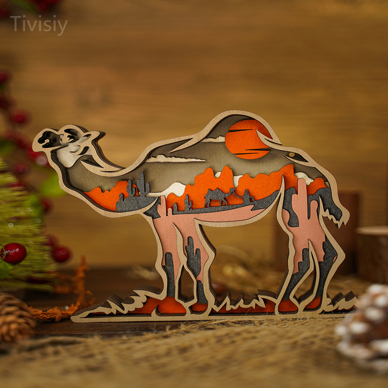 Camel Wooden Carving Gift,Camel Decor With Lamp,Wooden Ornaments