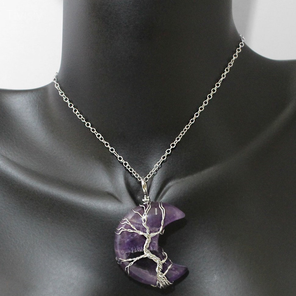 Tree of Life With Moon Gemstone Necklace