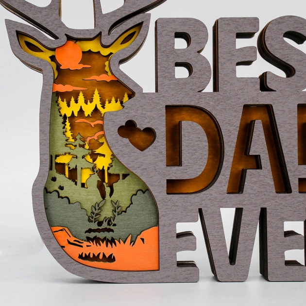 Best Dad Ever Reindeer Wooden Night Light Gift for Father's Day Home Desktop Decor