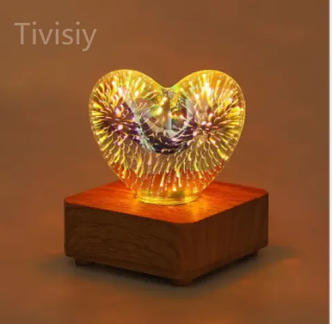 Sparkling 3D Heart Glass Fireworks Decoration Lamp