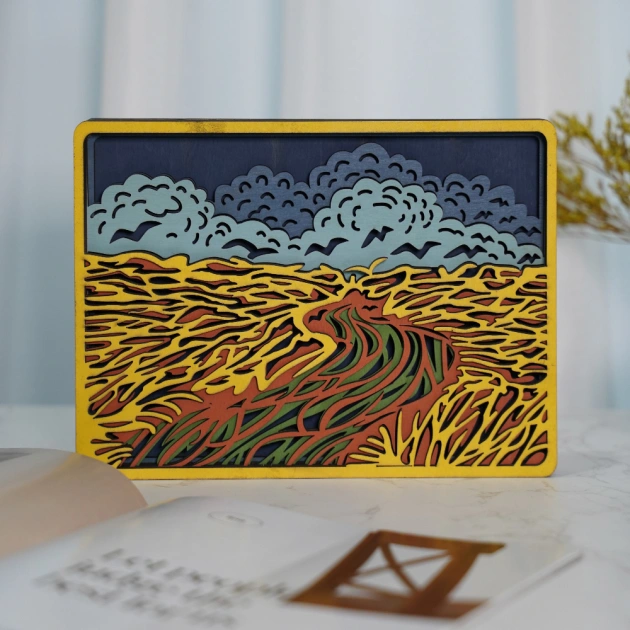 Wheat Field 3D Wooden Carving,Suitable for Home Decoration,Holiday Gift,Art Night Light