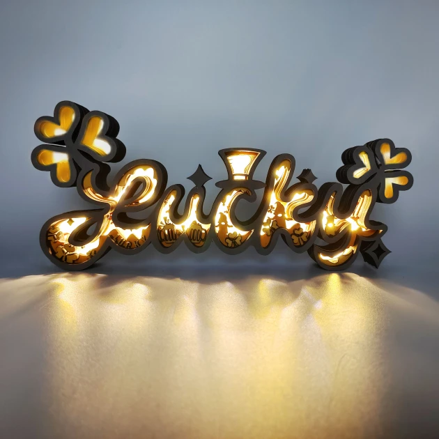Lucky Letter Clover Wooden Light, Suitable for Home Decoration, Holiday Gift, Art Night Light