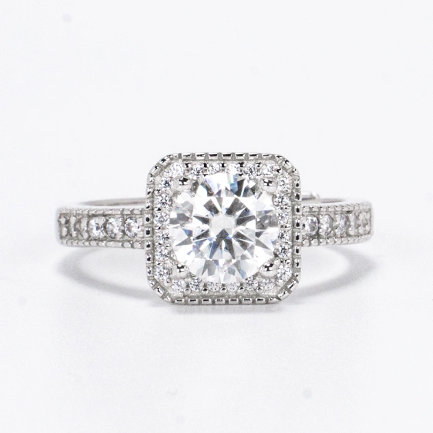 "Remember the Promise" 1 Carat Moissanite Ring, Platinum Plated Sterling Silver, Engagement Ring