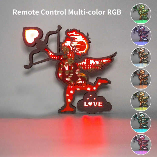 Archery Cupid 3D Wood Statue Lamp with Voice Control and Remote Control