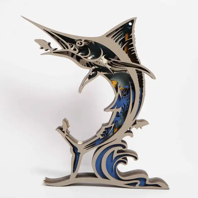 Atlantic Blue Marlin 3D Wooden Carving,Suitable for Home Decoration,Holiday Gift,Art Night Light