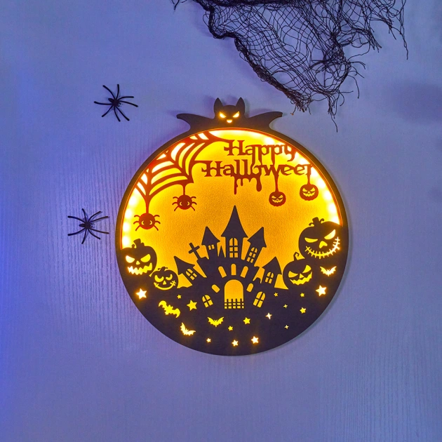 Halloween Castle 3D Wooden Carving Front Door Sign, Suitable for Home Decoration, Holiday Gift