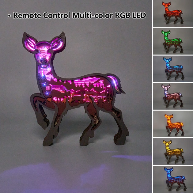 Whitetail Deer 3D Wooden Carving,Suitable for Home Decoration,Holiday Gift,Art Night Light