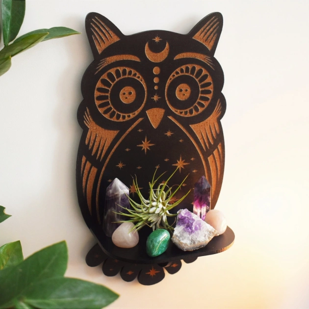 Celestial Owl Crystal Altar shelf