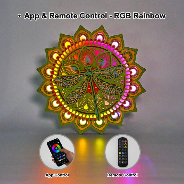 Dragonfly Circle Wood Carving Light with APP Control and Remote Control