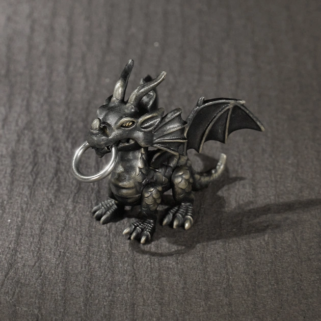 S925 Silver 2023 New Artistic Dragon Retro Pendant with Moveable Limbs and Biteable Mouth
