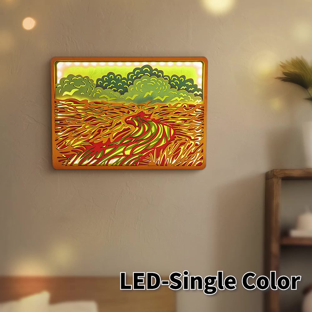 Wheat Field 3D Wooden Carving,Suitable for Home Decoration,Holiday Gift,Art Night Light