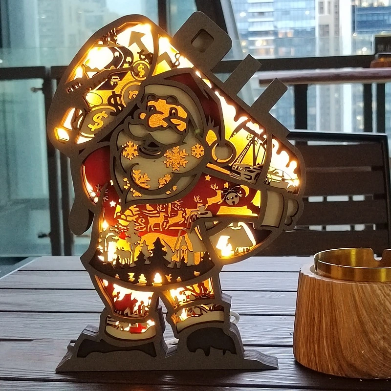 Christmas Sale-Santa Claus Wooden Carving light,Suitable For Bedroom, Desk, Beautiful Night Light