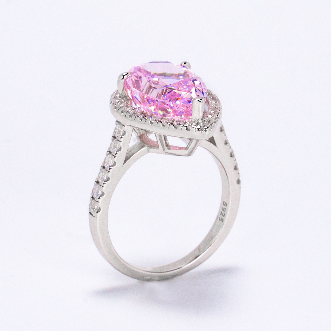 Pear-shaped Pink Cubic Zirconia Platinum Plated Sterling Silver Ring ...