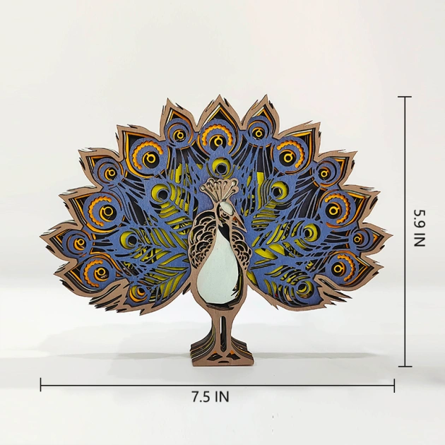 Peacock 3D Wooden Carving,Suitable for Home Decoration,Holiday Gift,Art Night Light