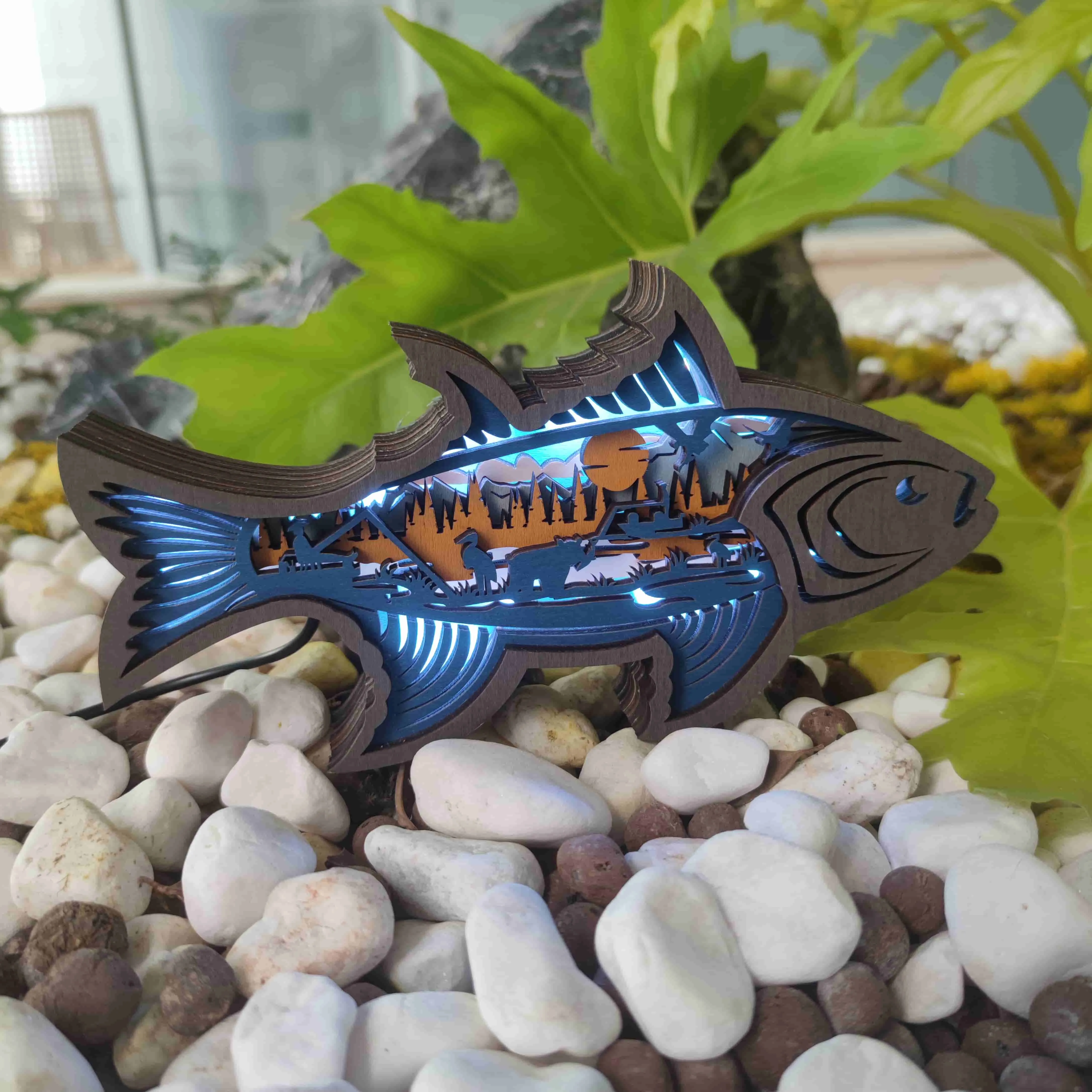 Fish Wooden Night Light, Adorable Interior Decoration, Gift for Fishing Lovers