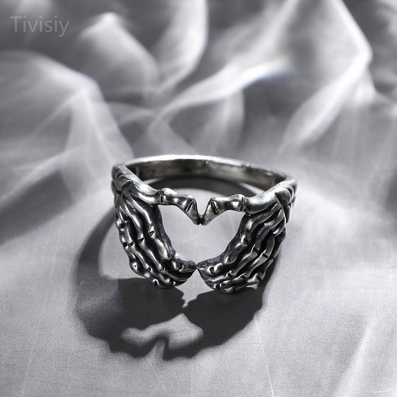 Hand with Heart Skeleton Couple Ring