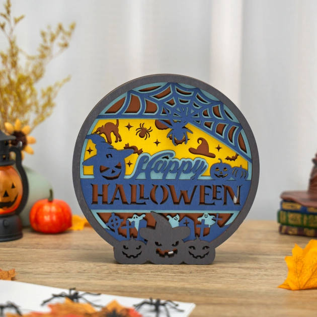 Halloween Jack-o'-lantern 3D Wooden Carving, Suitable for Home Decoration, Holiday Gift