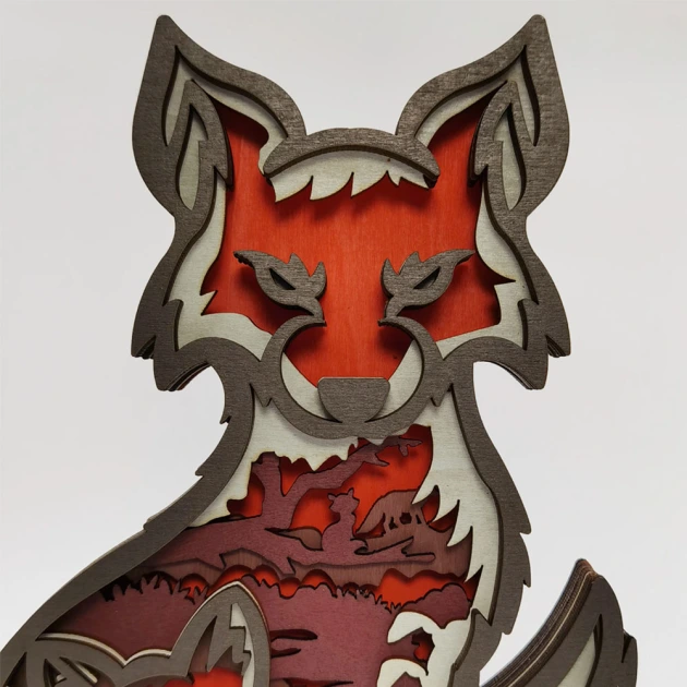 Female Fox 3D Wooden Carving, Suitable for Home Decoration, Holiday Gift, Art Night Light