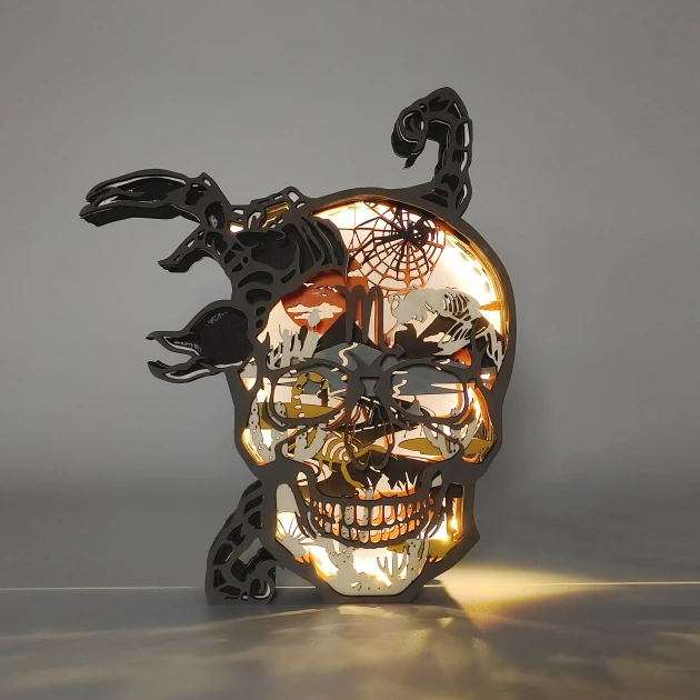 Scorpio Skull 3D Wooden Carving, Suitable for Home Decoration,Holiday Gift,Art Night Light