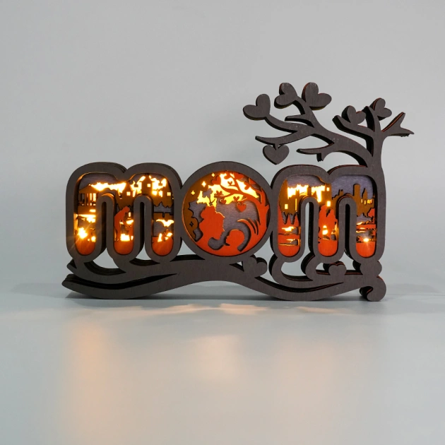 Mom Figure LED Wooden Night Light with Voice Control and Remote Control