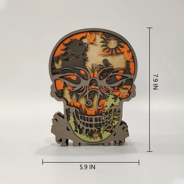 Leo Skull 3D Wooden Carving,Suitable for Home Decoration,Holiday Gift,Art Night Light