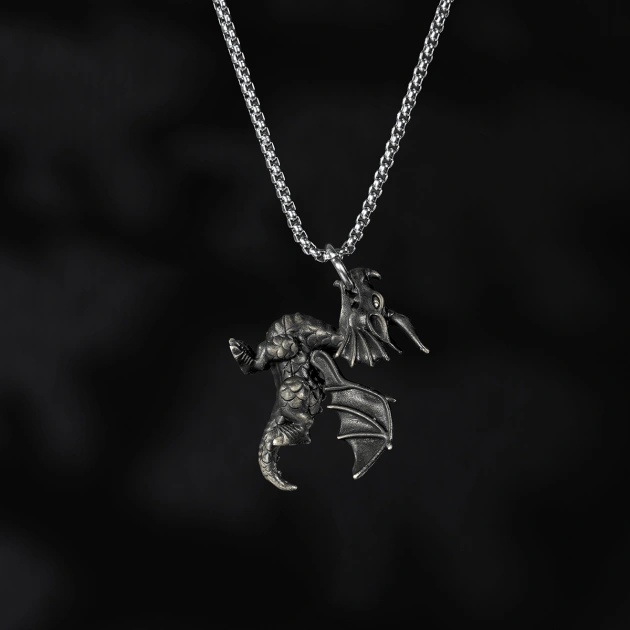 S925 Silver 2023 New Artistic Dragon Retro Pendant with Moveable Limbs and Biteable Mouth