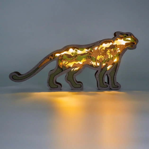 Jaguar Wooden Carving Light, Suitable For Bedroom, Bedside, Desk, Exquisite Night Light
