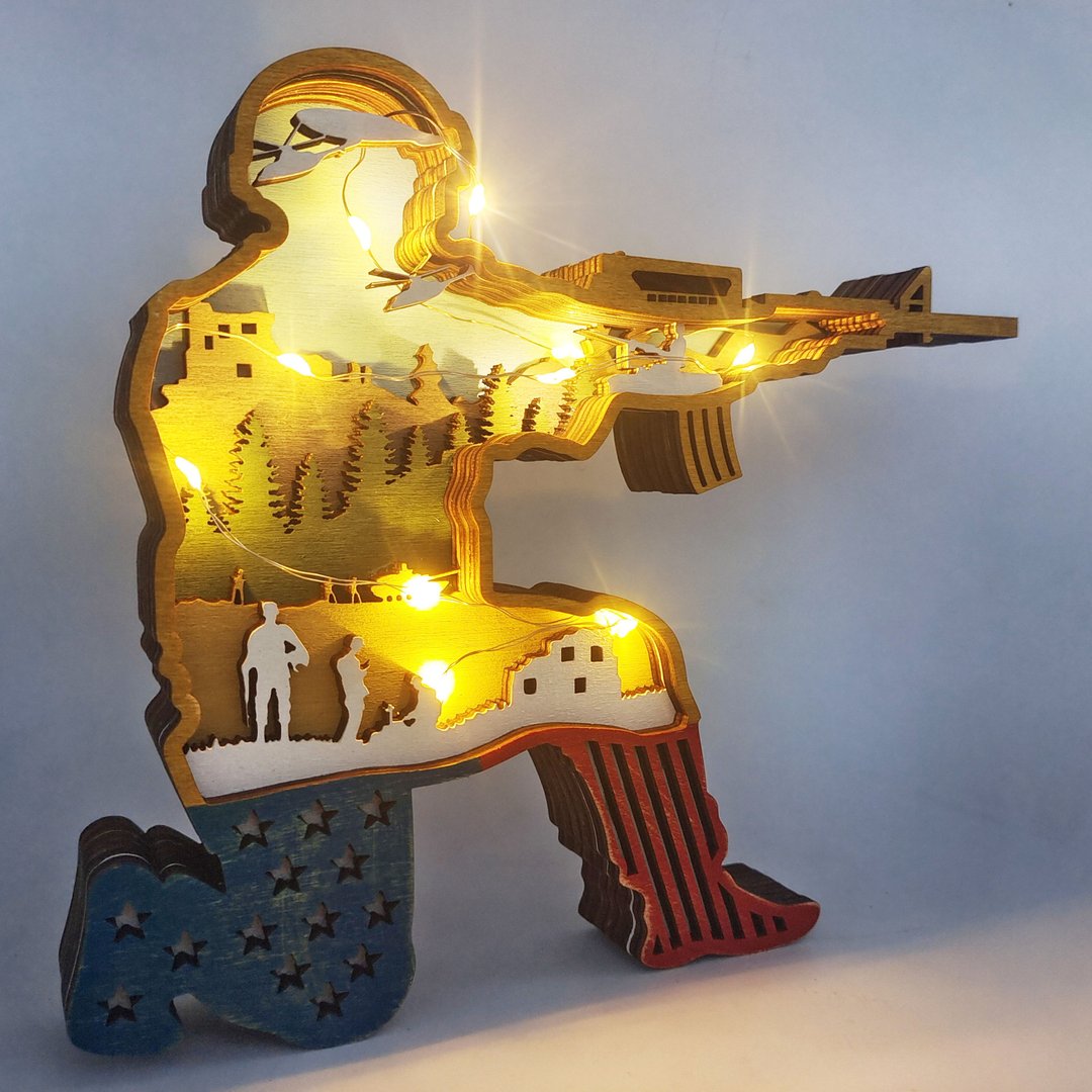 Summer Sale - American Flag Soldier Carving Handcraft Gift