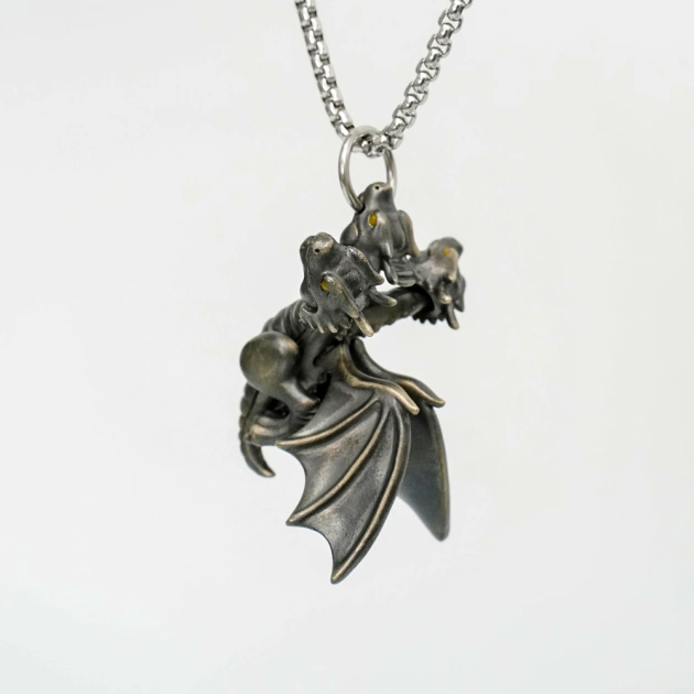2023 New Artistic Three Headed Dragon Vintage Pendant with Moveable Limbs and Biteable Mouth