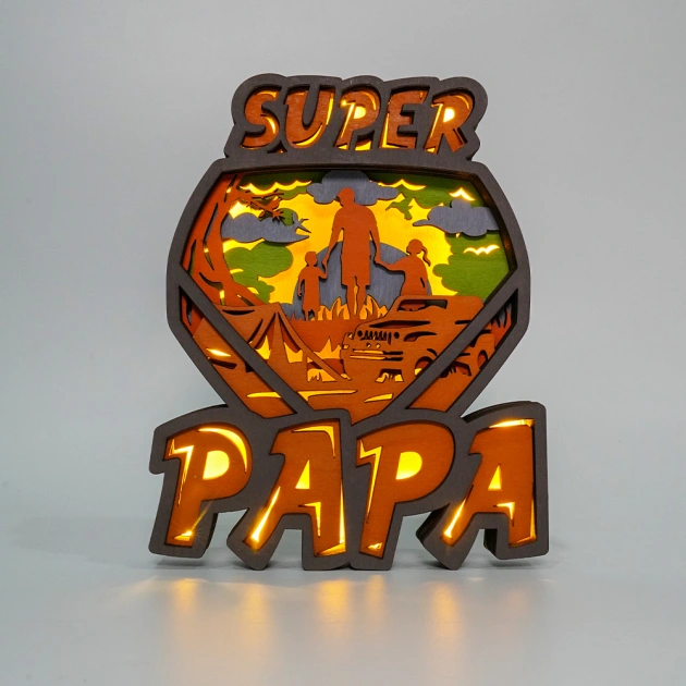 Super PAPA LED Wooden Night Light, Gift for Father's Day, Home Desktop Decor Room Wall Decor