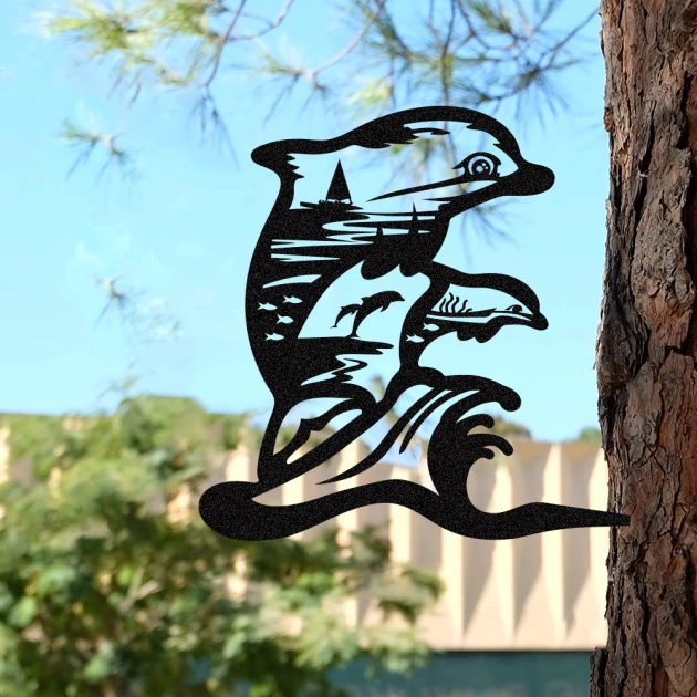 Garden Decor Art - Metal Dolphin Silhouettes Lawn Ornaments, Festival Decorations