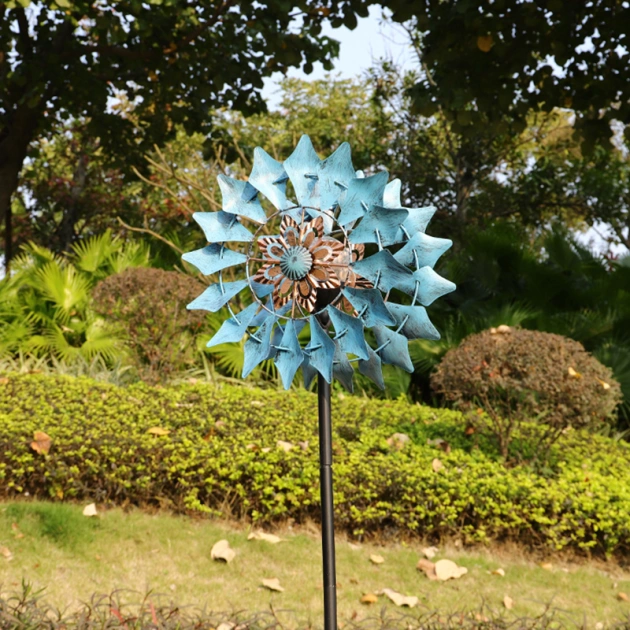 Blue Petal Golden Flower Core Solar Color Changing Wind Spinner