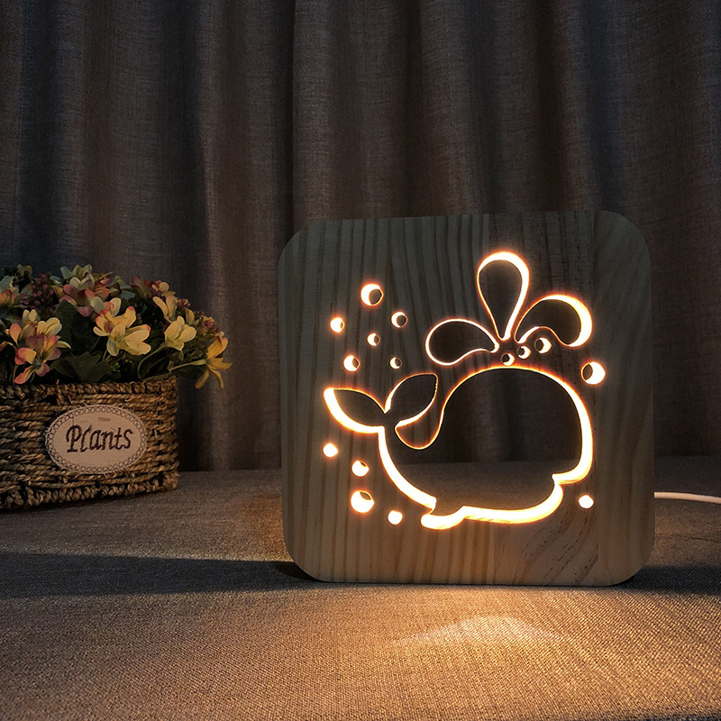 Blue Whale Wood Frame Night Light