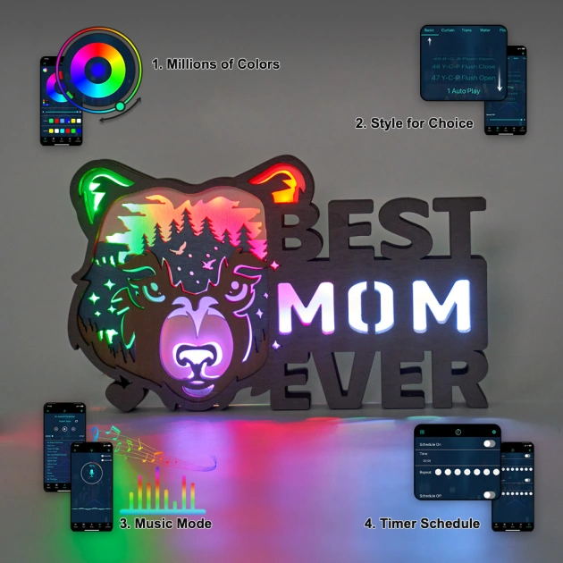 Best Mom Ever 3D Wooden Carving,Suitable for Home Decoration,Holiday Gift,Art Night Light