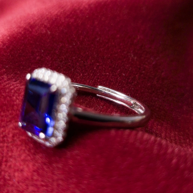 1.5CT Synthetic Sapphire Emerald Cut Ring