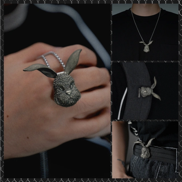 Retro Rabbit Head Knife Pendant, Rabbit Head Necklace with Concealed Blade