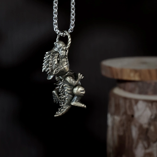Artistic Gojira Retro Pendant with Moveable Limbs and Biteable Mouth