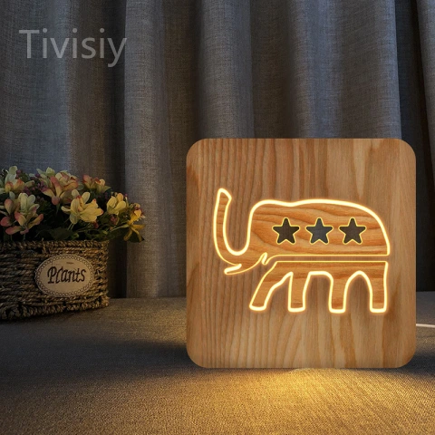 Elephant Wood Frame Night Light