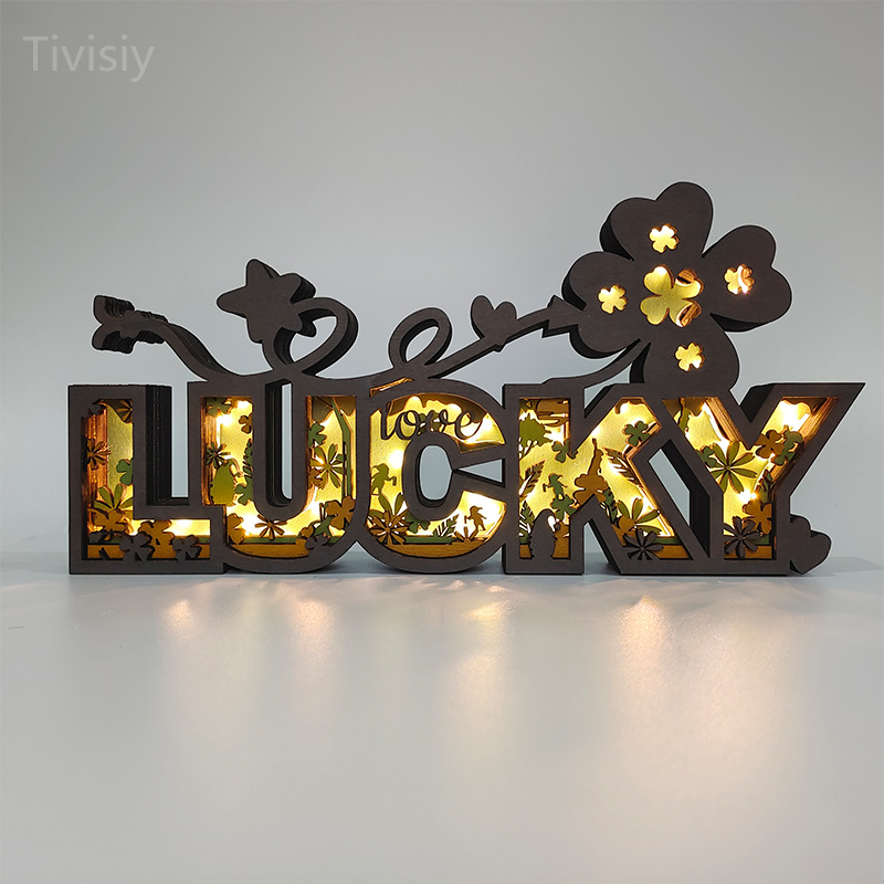Wooden LUCKY Night Light Decoration, New Year Gift, Blessed Gift, Bedroom Decoration