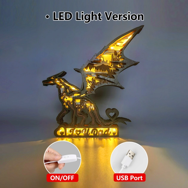 Customized Text Dragon 3D Wooden Carving Light Suitable for Mother's Day Anniversary Gift
