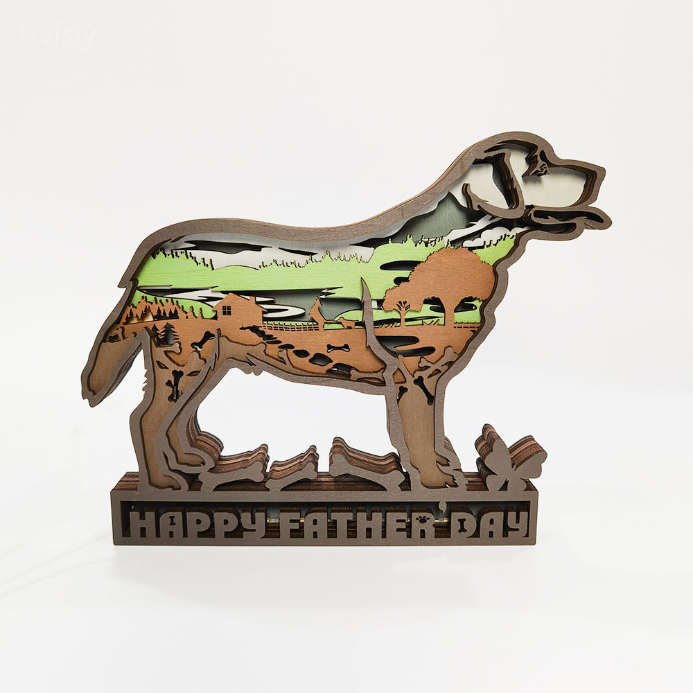 Customized Text Labrador 3D Wooden Carving Light, Suitable for Mother&Father's Day Anniversary Gift