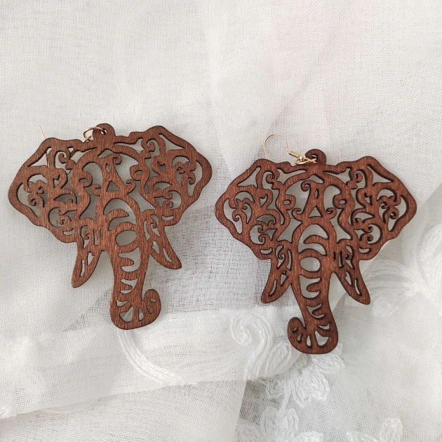 Classic Fashion Wood Elephant Cutout Earring