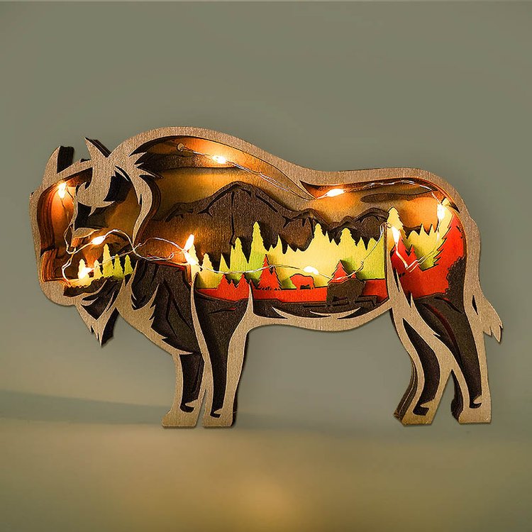 American bison Wooden Carving Gift