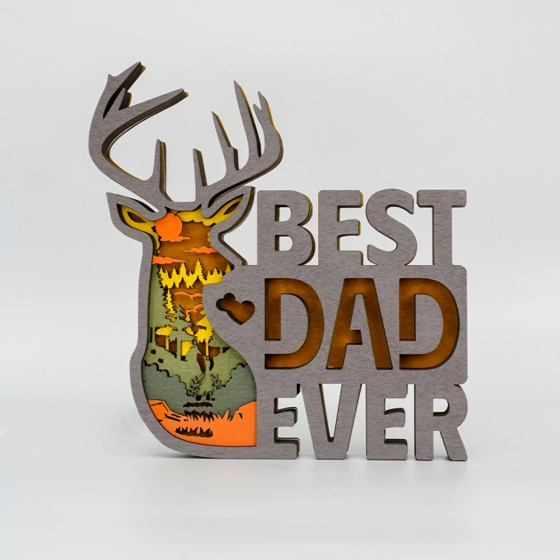 Best Dad Ever Reindeer Wooden Night Light Gift for Father's Day Home Desktop Decor
