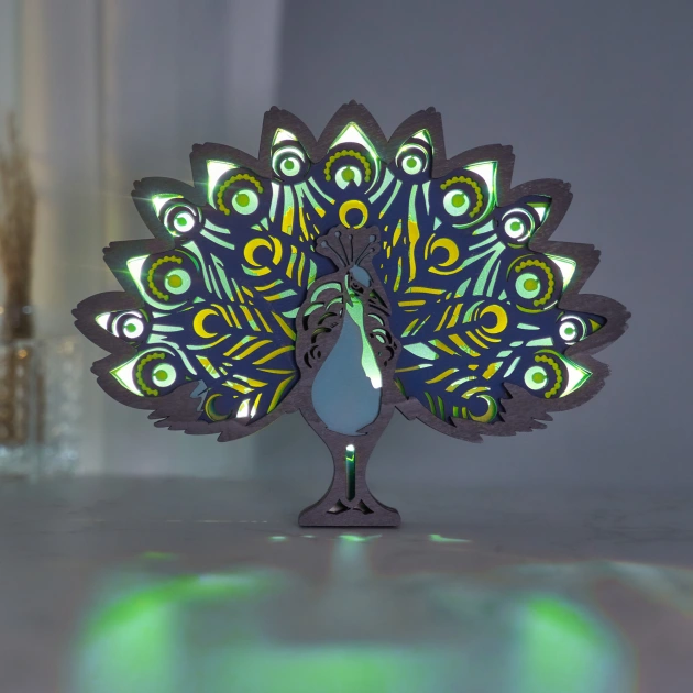 Peacock 3D Wooden Carving,Suitable for Home Decoration,Holiday Gift,Art Night Light