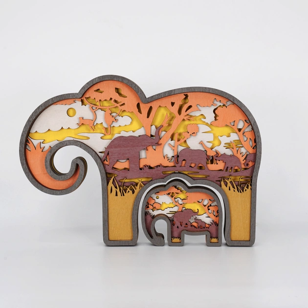 Elephant & Baby LED Wooden Night Light Gift for Mother's Day Home Desktop Decor